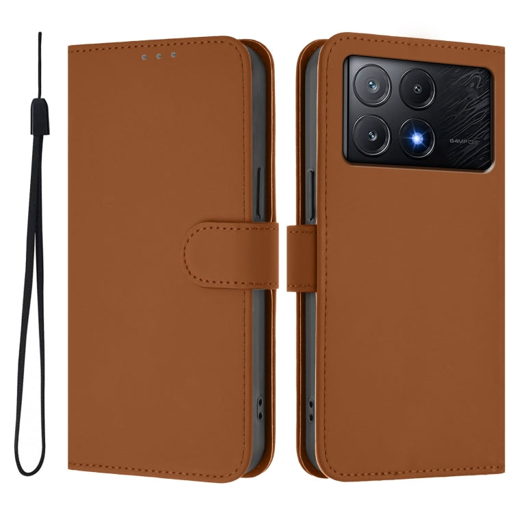 For Xiaomi Poco X6 Pro Skin Feel Solid Color Leather Phone Case with Lanyard