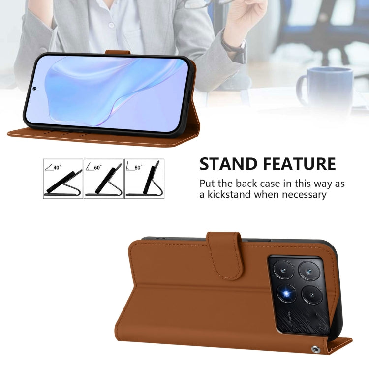 For Xiaomi Poco X6 Pro Skin Feel Solid Color Leather Phone Case with Lanyard