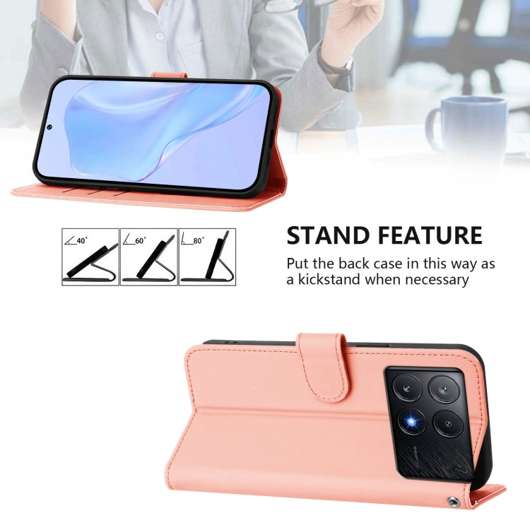 For Xiaomi Poco X6 Pro Skin Feel Solid Color Leather Phone Case with Lanyard