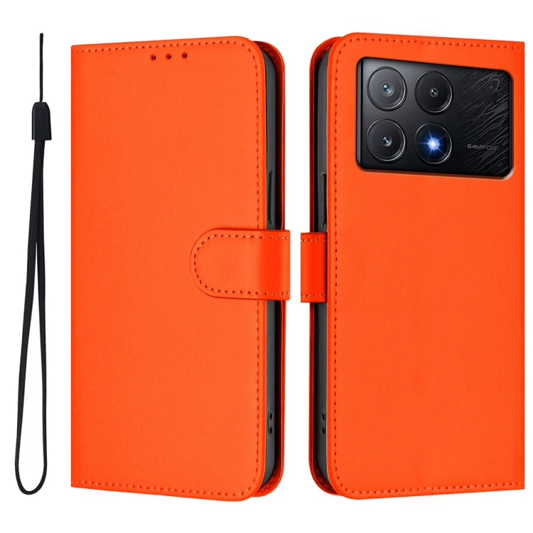For Xiaomi Poco X6 Pro Skin Feel Solid Color Leather Phone Case with Lanyard
