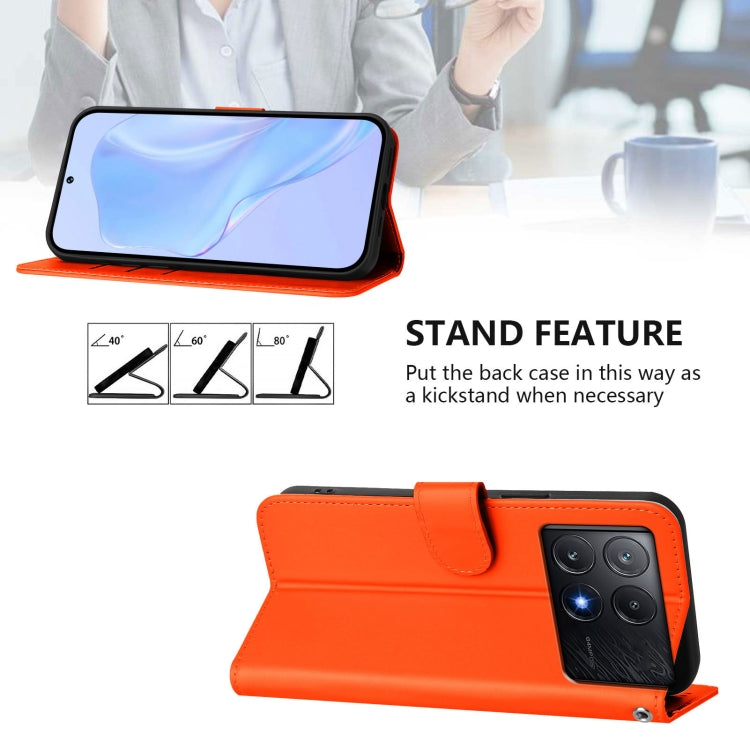 For Xiaomi Poco X6 Pro Skin Feel Solid Color Leather Phone Case with Lanyard