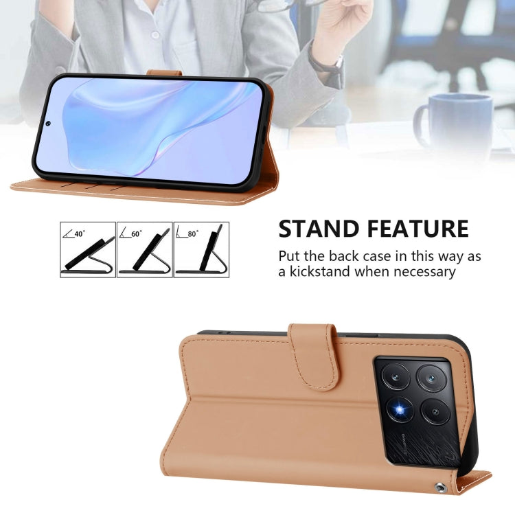 For Xiaomi Poco X6 Pro Skin Feel Solid Color Leather Phone Case with Lanyard
