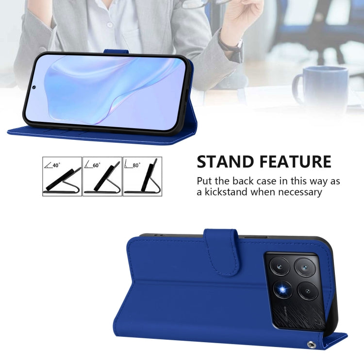 For Xiaomi Poco X6 Pro Skin Feel Solid Color Leather Phone Case with Lanyard