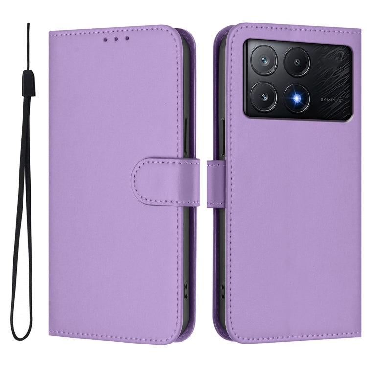 For Xiaomi Poco X6 Pro Skin Feel Solid Color Leather Phone Case with Lanyard