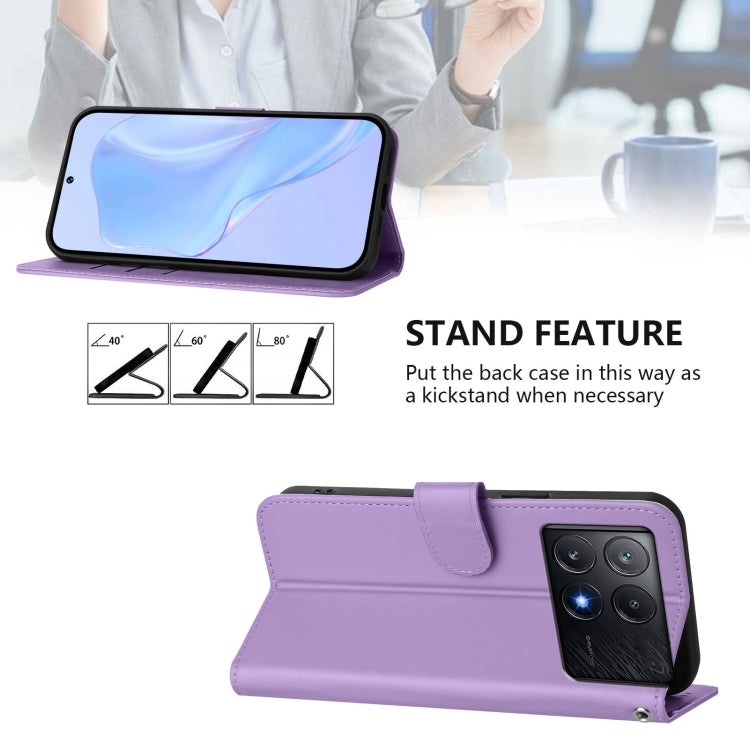 For Xiaomi Poco X6 Pro Skin Feel Solid Color Leather Phone Case with Lanyard