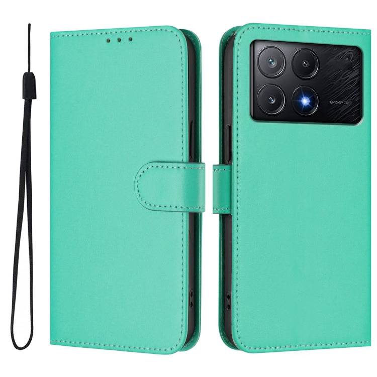 For Xiaomi Poco X6 Pro Skin Feel Solid Color Leather Phone Case with Lanyard