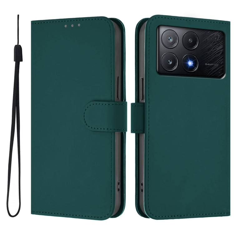 For Xiaomi Poco X6 Pro Skin Feel Solid Color Leather Phone Case with Lanyard