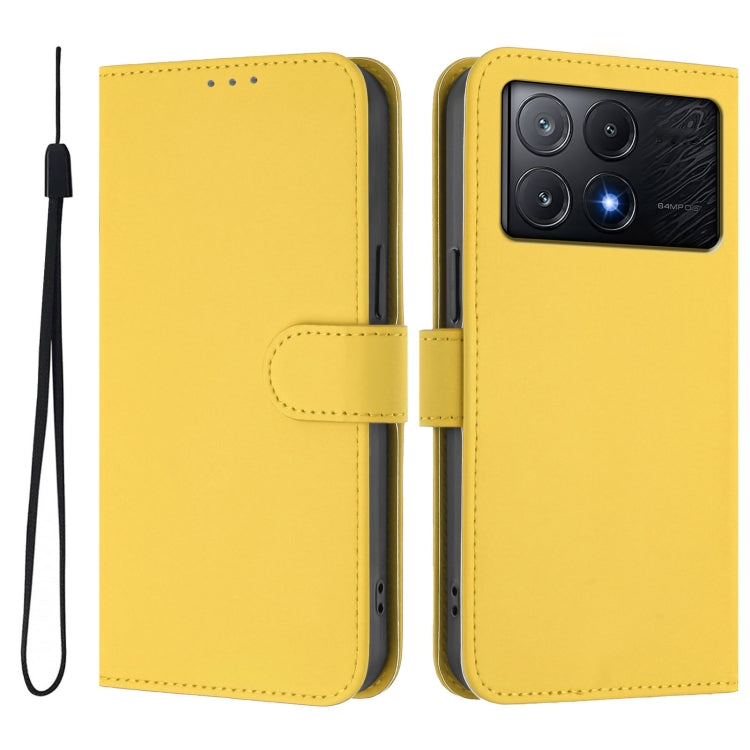 For Xiaomi Poco X6 Pro Skin Feel Solid Color Leather Phone Case with Lanyard
