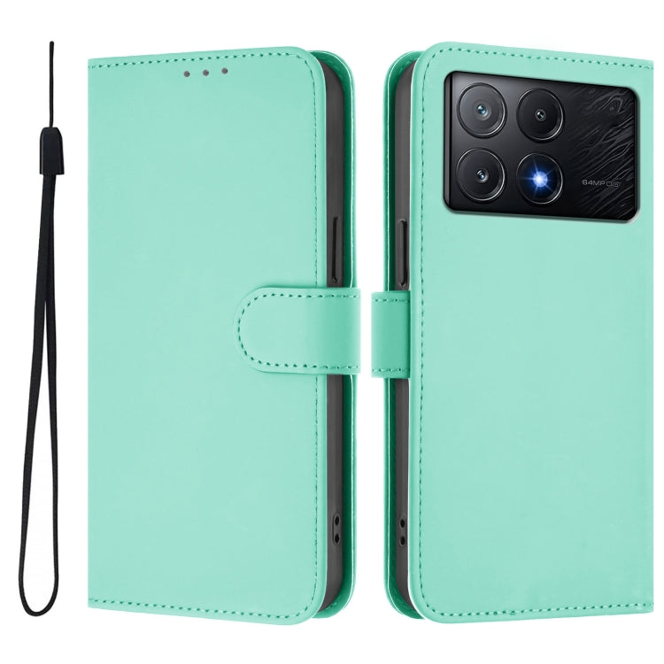 For Xiaomi Poco X6 Pro Skin Feel Solid Color Leather Phone Case with Lanyard