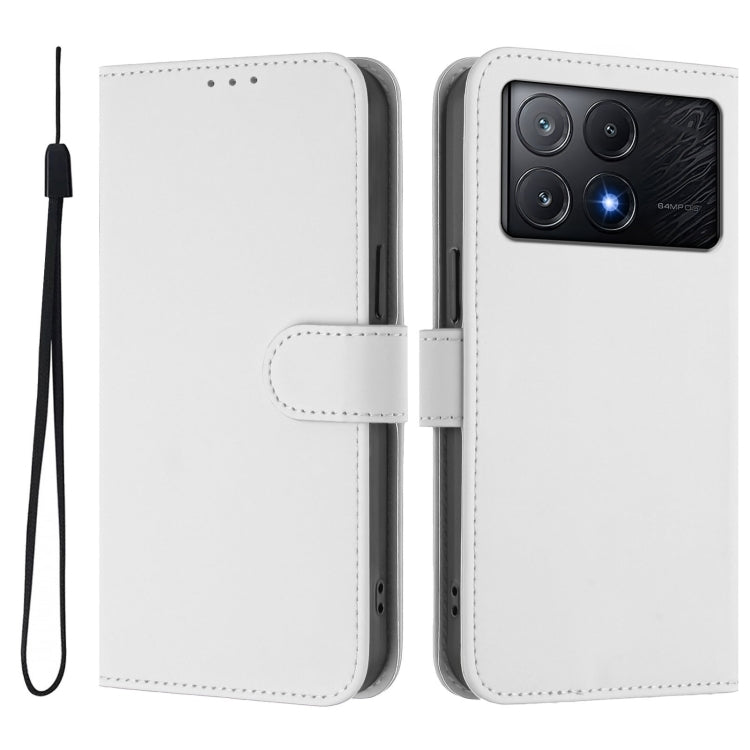 For Xiaomi Poco X6 Pro Skin Feel Solid Color Leather Phone Case with Lanyard