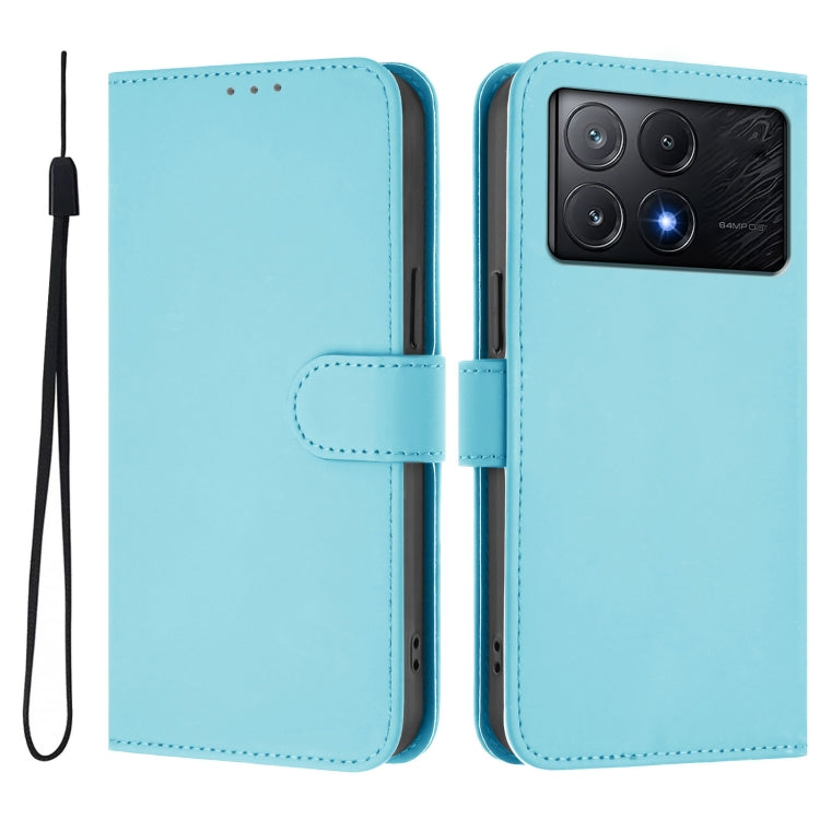 For Xiaomi Poco X6 Pro Skin Feel Solid Color Leather Phone Case with Lanyard