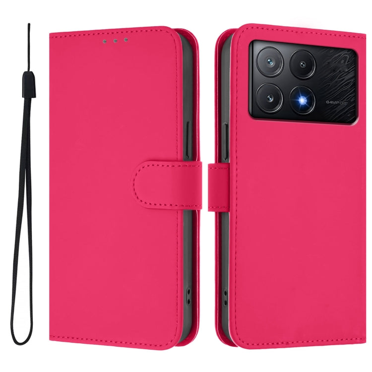 For Xiaomi Poco X6 Pro Skin Feel Solid Color Leather Phone Case with Lanyard