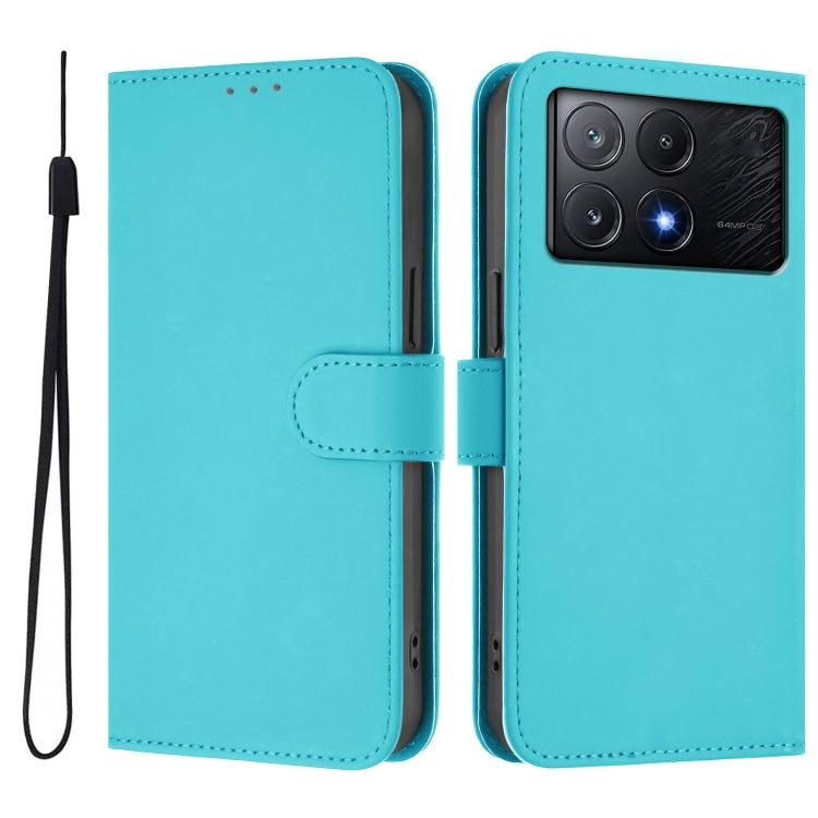 For Xiaomi Poco X6 Pro Skin Feel Solid Color Leather Phone Case with Lanyard