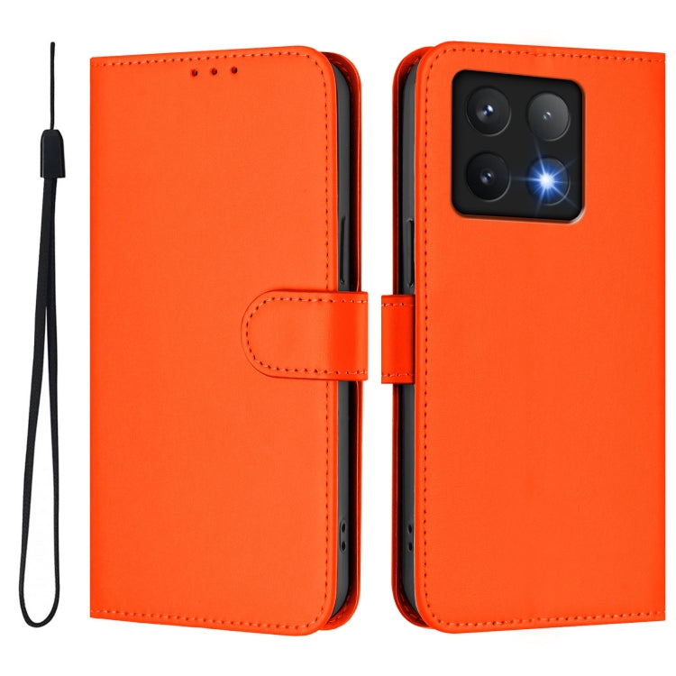 For Xiaomi 14T Skin Feel Solid Color Leather Phone Case with Lanyard