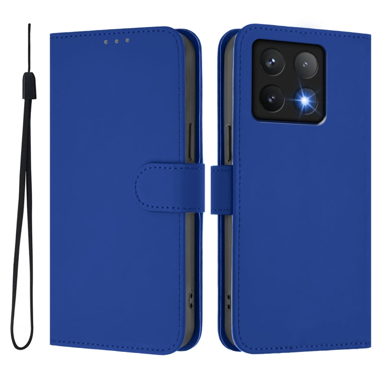 For Xiaomi 14T Skin Feel Solid Color Leather Phone Case with Lanyard