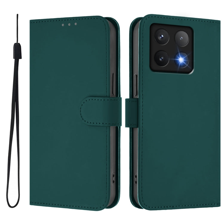 For Xiaomi 14T Skin Feel Solid Color Leather Phone Case with Lanyard