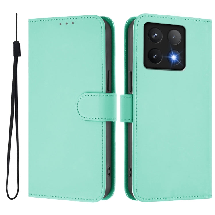 For Xiaomi 14T Skin Feel Solid Color Leather Phone Case with Lanyard