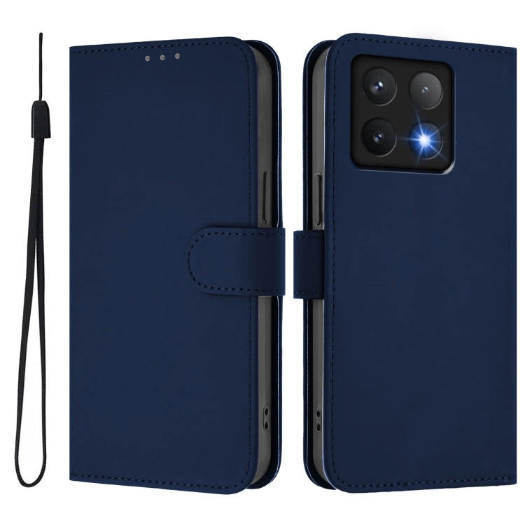 For Xiaomi 14T Skin Feel Solid Color Leather Phone Case with Lanyard