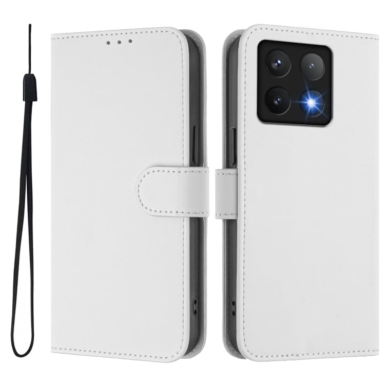For Xiaomi 14T Skin Feel Solid Color Leather Phone Case with Lanyard