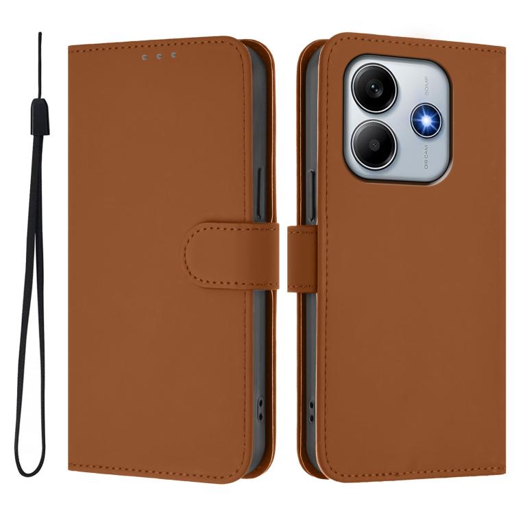 For Xiaomi Poco M7 Pro 5G Global Skin Feel Solid Color Leather Phone Case with Lanyard