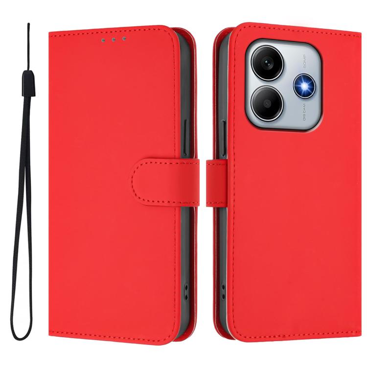 For Xiaomi Poco M7 Pro 5G Global Skin Feel Solid Color Leather Phone Case with Lanyard