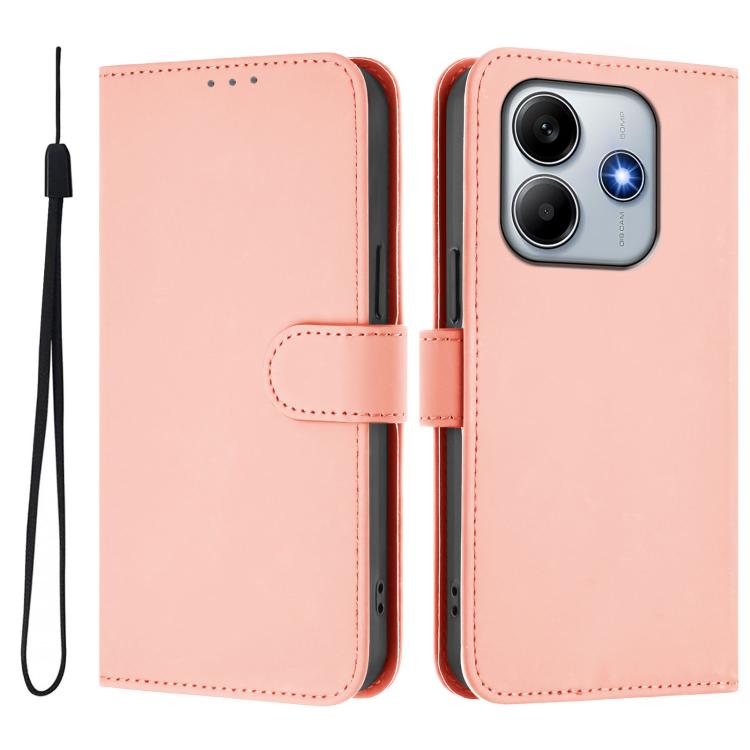 For Xiaomi Poco M7 Pro 5G Global Skin Feel Solid Color Leather Phone Case with Lanyard