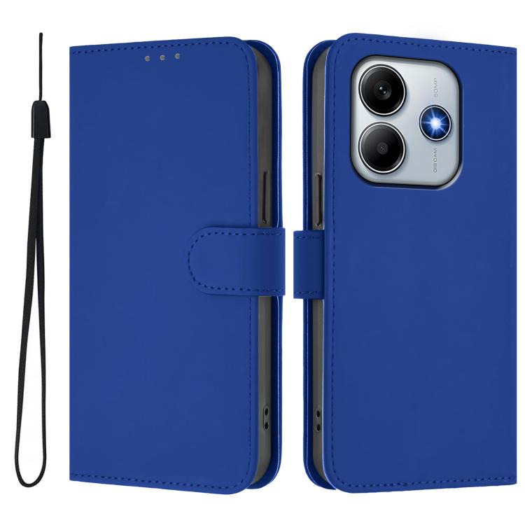 For Xiaomi Poco M7 Pro 5G Global Skin Feel Solid Color Leather Phone Case with Lanyard