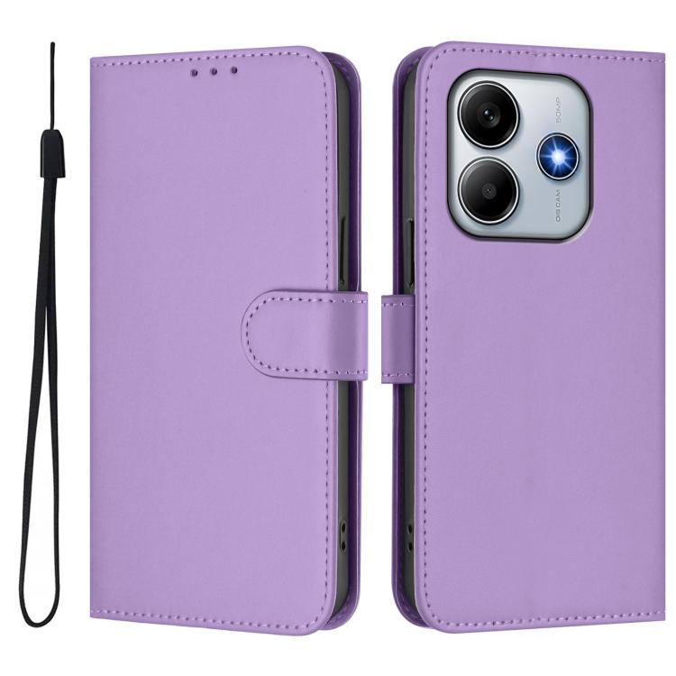 For Xiaomi Poco M7 Pro 5G Global Skin Feel Solid Color Leather Phone Case with Lanyard