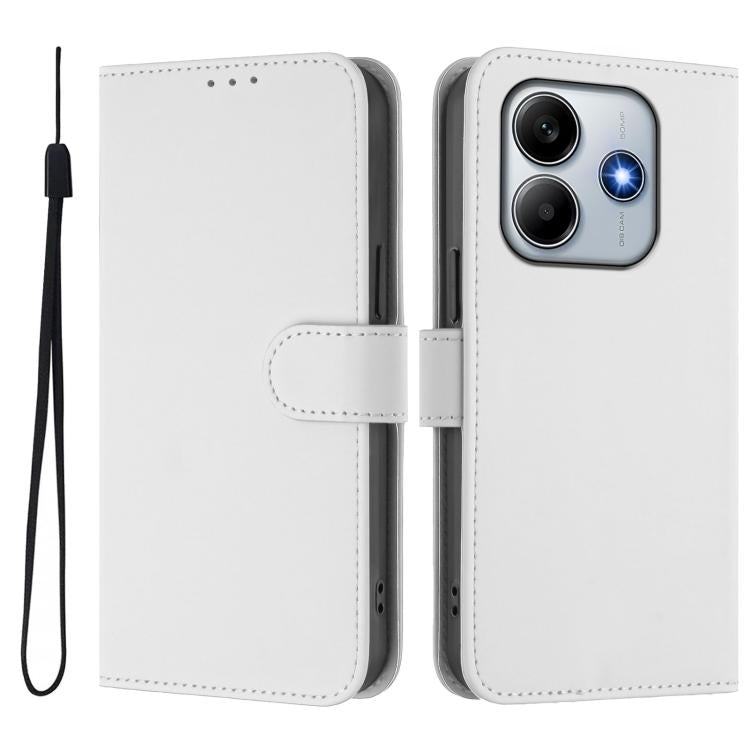 For Xiaomi Poco M7 Pro 5G Global Skin Feel Solid Color Leather Phone Case with Lanyard