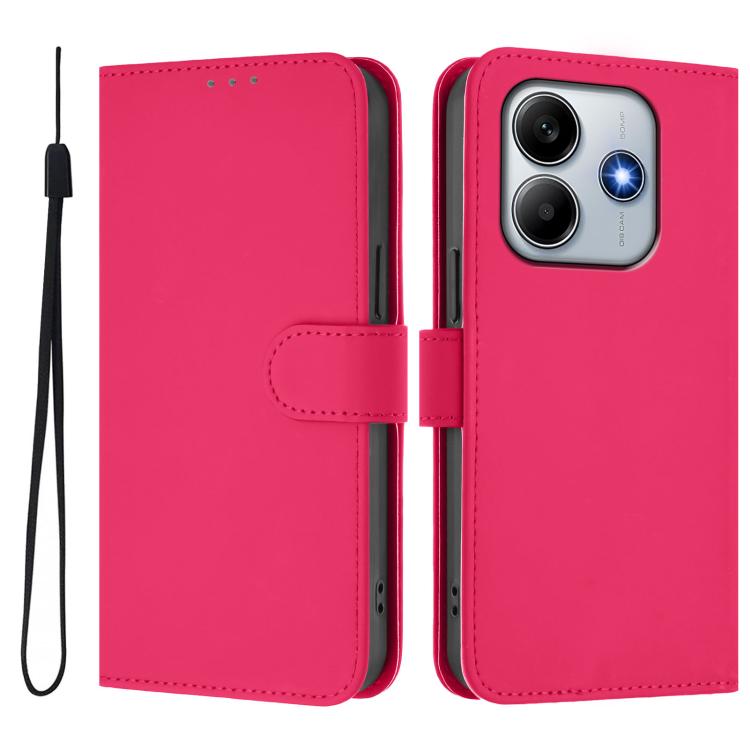For Xiaomi Poco M7 Pro 5G Global Skin Feel Solid Color Leather Phone Case with Lanyard