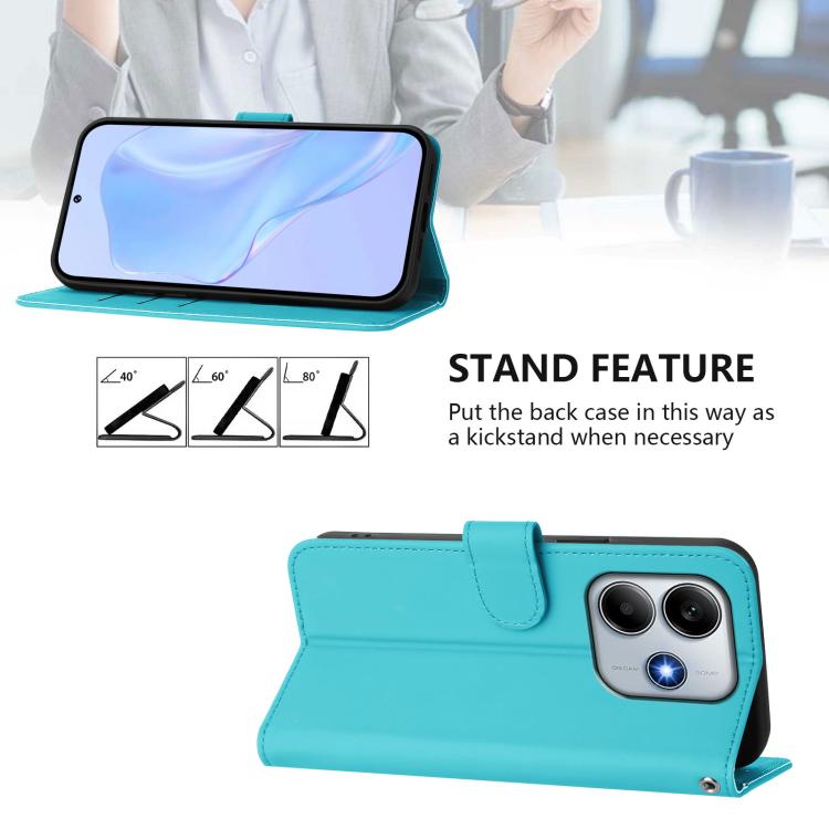 For Xiaomi Poco M7 Pro 5G Global Skin Feel Solid Color Leather Phone Case with Lanyard