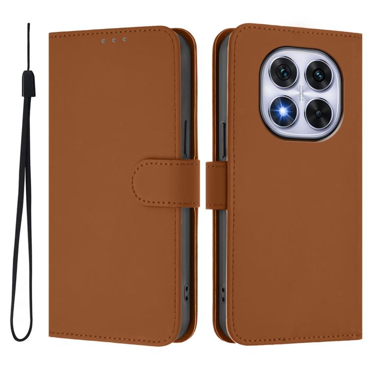 For Xiaomi Poco X7 5G Skin Feel Solid Color Leather Phone Case with Lanyard