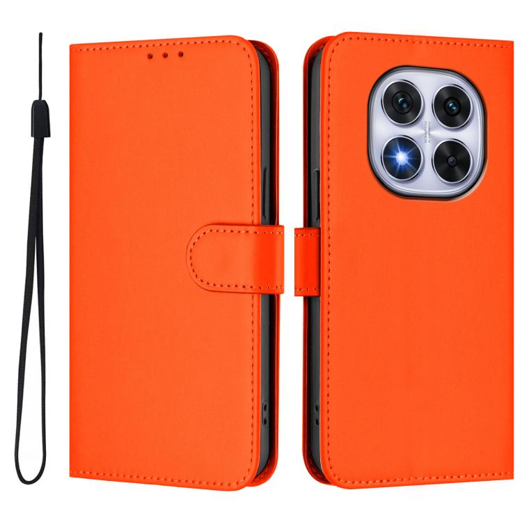 For Xiaomi Poco X7 5G Skin Feel Solid Color Leather Phone Case with Lanyard