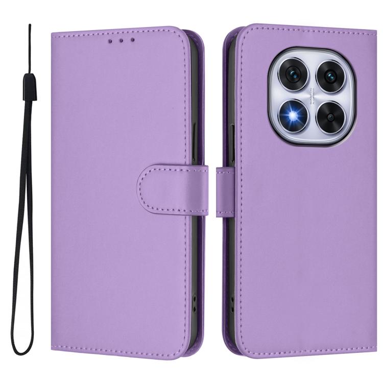 For Xiaomi Poco X7 5G Skin Feel Solid Color Leather Phone Case with Lanyard