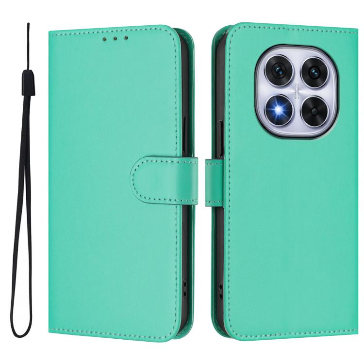 For Xiaomi Poco X7 5G Skin Feel Solid Color Leather Phone Case with Lanyard