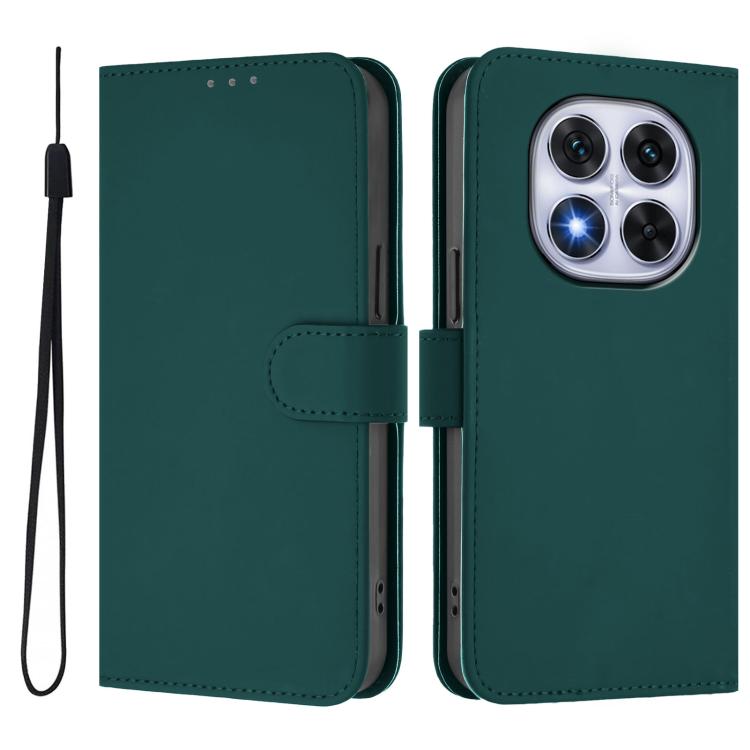 For Xiaomi Poco X7 5G Skin Feel Solid Color Leather Phone Case with Lanyard