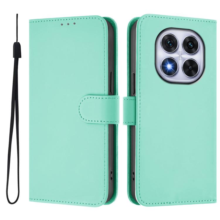 For Xiaomi Poco X7 5G Skin Feel Solid Color Leather Phone Case with Lanyard
