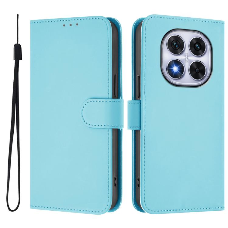 For Xiaomi Poco X7 5G Skin Feel Solid Color Leather Phone Case with Lanyard