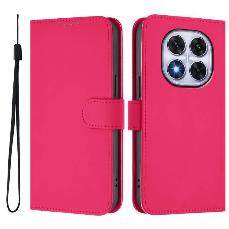 For Xiaomi Poco X7 5G Skin Feel Solid Color Leather Phone Case with Lanyard