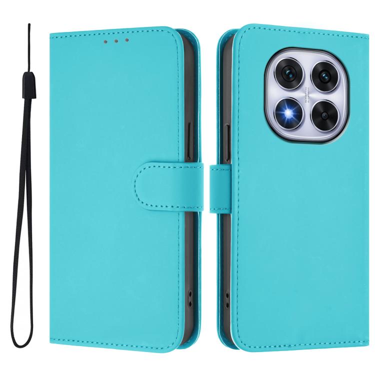 For Xiaomi Poco X7 5G Skin Feel Solid Color Leather Phone Case with Lanyard