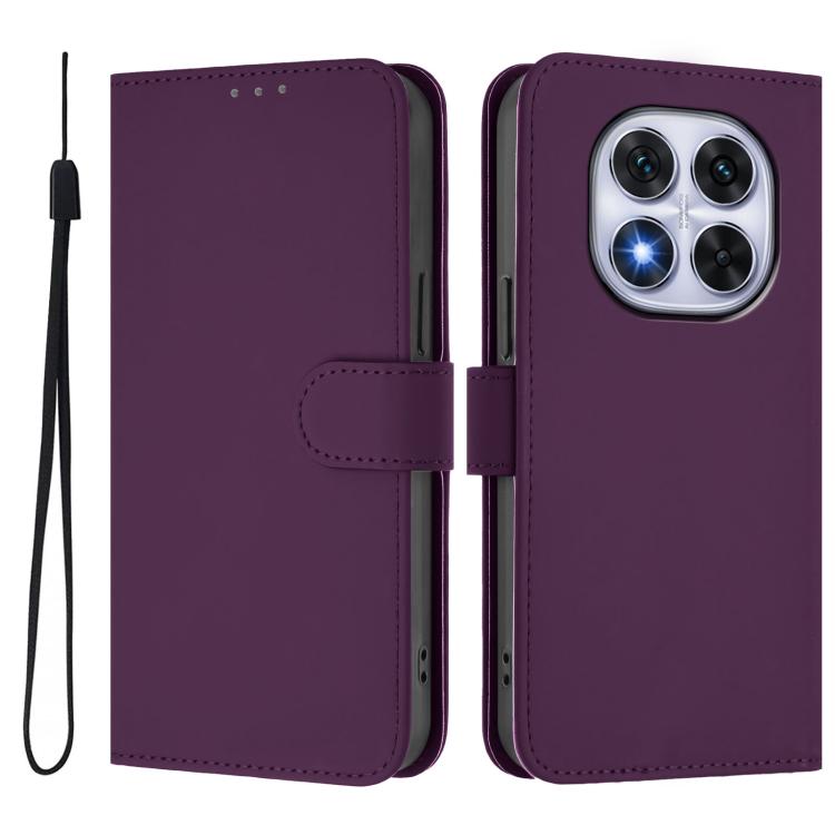For Xiaomi Poco X7 5G Skin Feel Solid Color Leather Phone Case with Lanyard