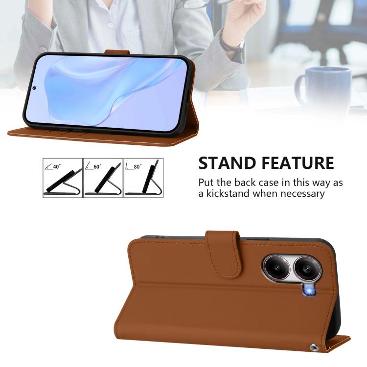 For Xiaomi Poco X7 Pro 5G Skin Feel Solid Color Leather Phone Case with Lanyard