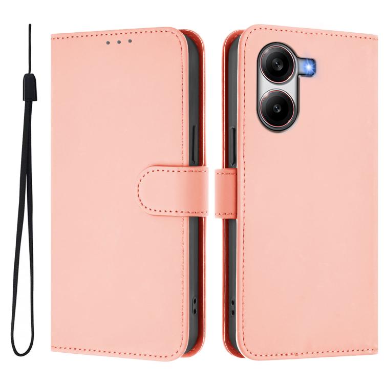 For Xiaomi Poco X7 Pro 5G Skin Feel Solid Color Leather Phone Case with Lanyard