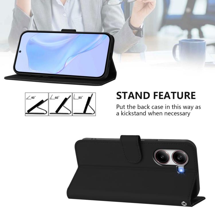 For Xiaomi Poco X7 Pro 5G Skin Feel Solid Color Leather Phone Case with Lanyard