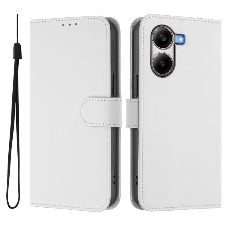 For Xiaomi Poco X7 Pro 5G Skin Feel Solid Color Leather Phone Case with Lanyard