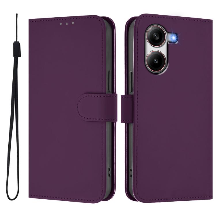 For Xiaomi Poco X7 Pro 5G Skin Feel Solid Color Leather Phone Case with Lanyard