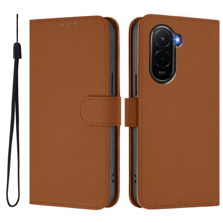 For Xiaomi Poco M7 4G 169mm Skin Feel Solid Color Leather Phone Case with Lanyard