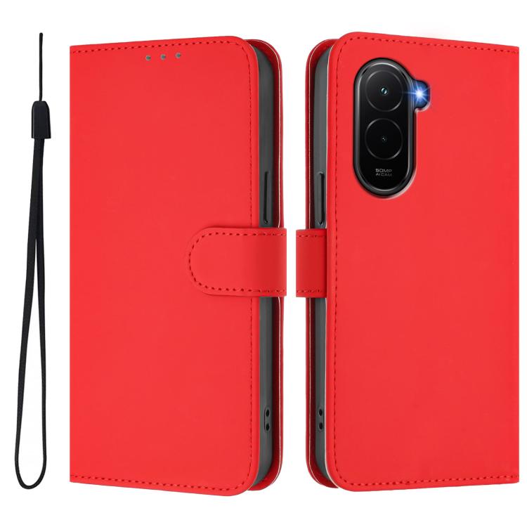 For Xiaomi Poco M7 4G 169mm Skin Feel Solid Color Leather Phone Case with Lanyard