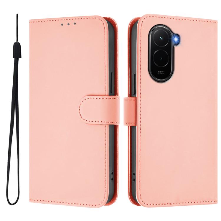 For Xiaomi Poco M7 4G 169mm Skin Feel Solid Color Leather Phone Case with Lanyard