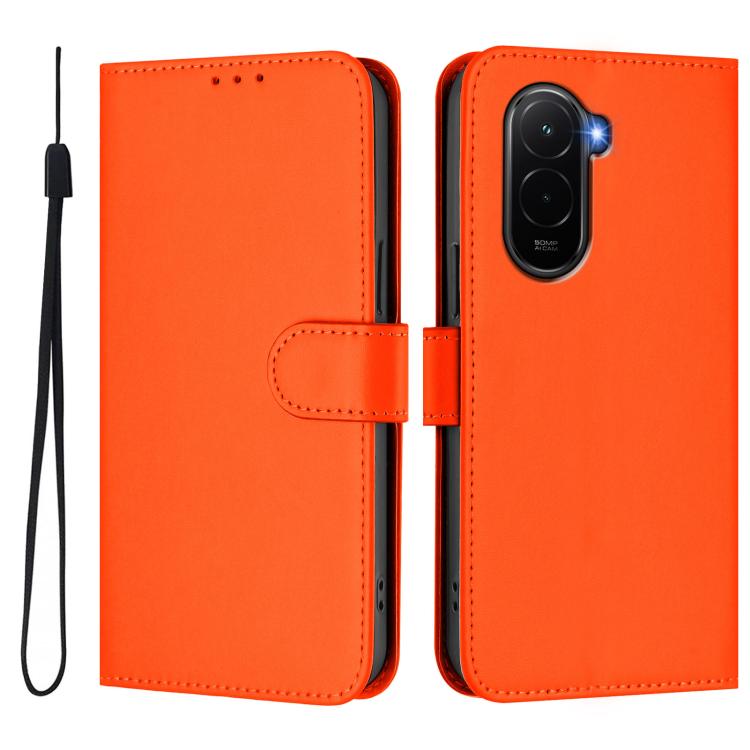 For Xiaomi Poco M7 4G 169mm Skin Feel Solid Color Leather Phone Case with Lanyard